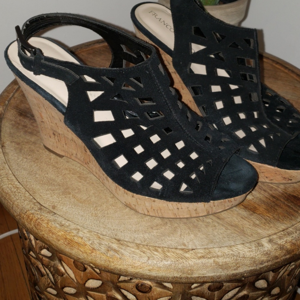 Black Soft Leather Franco Sarto Wedges